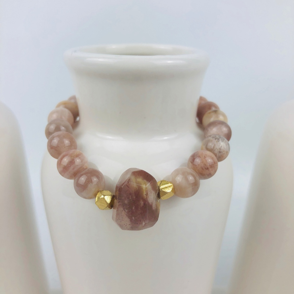 Gemstone | Womens Sunstone Nugget Beaded Bracelet